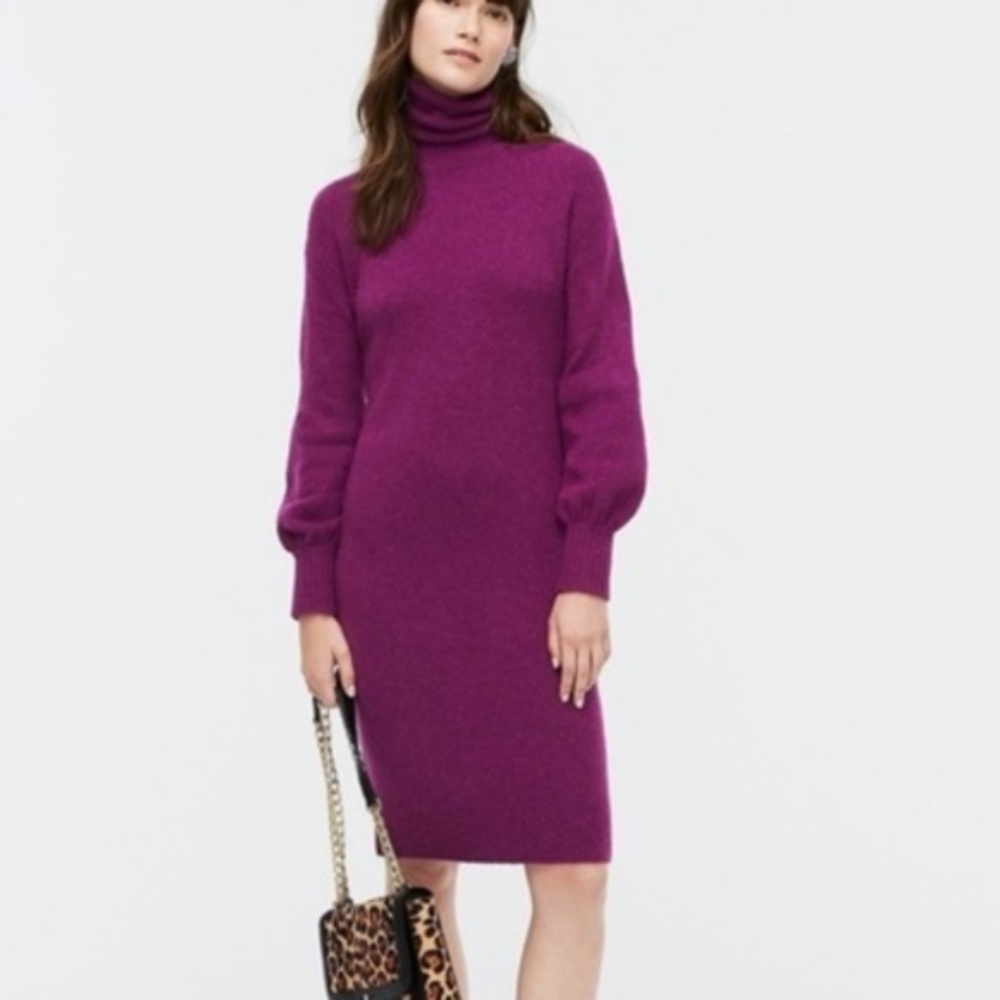 J Crew Purple Turtleneck Sweater Dress Long Balloon Sleeve - Picture 8 of 8